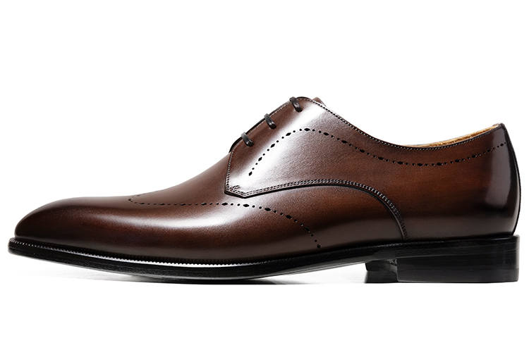 THOM WILLS British Style Business Calfskin Derby Shoes, Old Money Style Dress Shoes Men's Dark Brown Polished