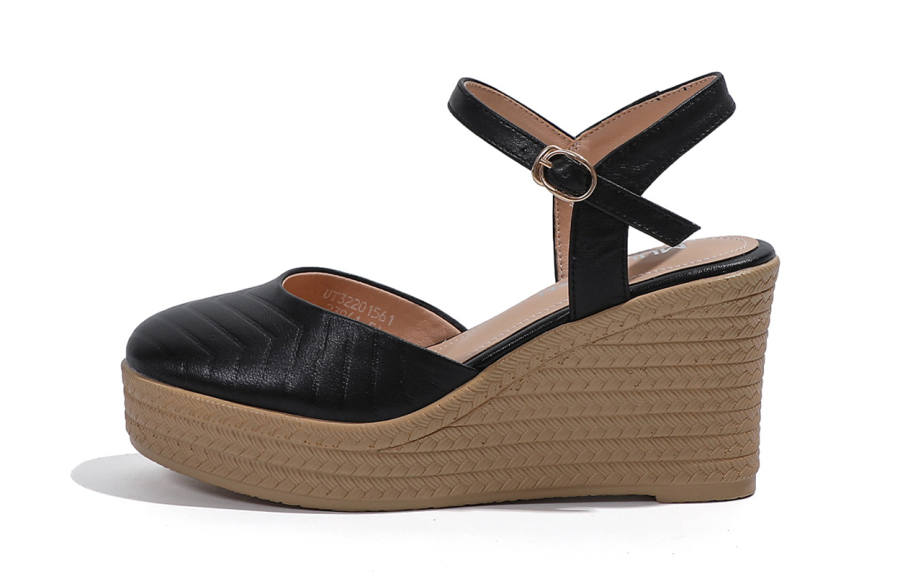 Mulinsen Sheepskin Wedge Heel High Heels 8.5cm Women's Black