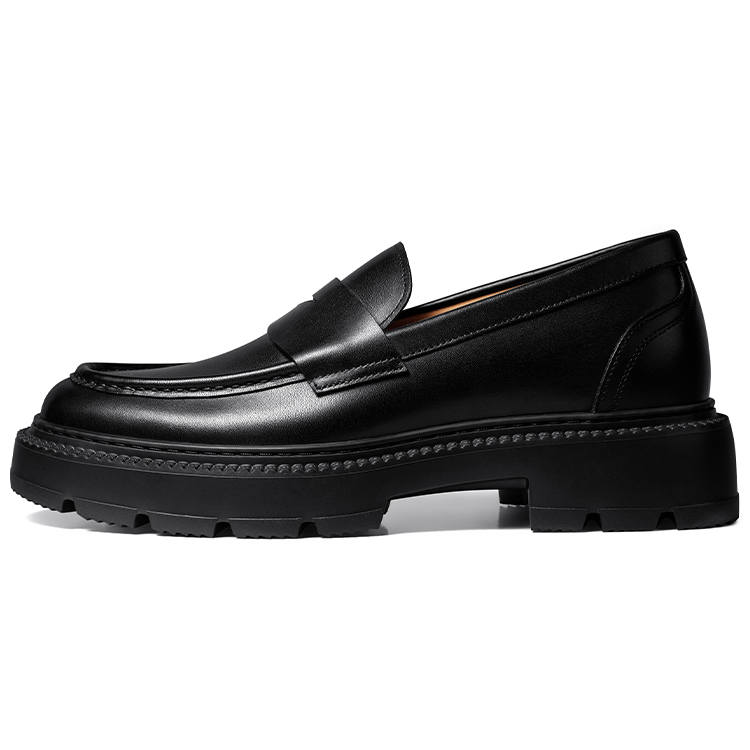 Zuti British Business Calfskin Penny Casual Shoes Loafers, Approx. 6cm Men's Black
