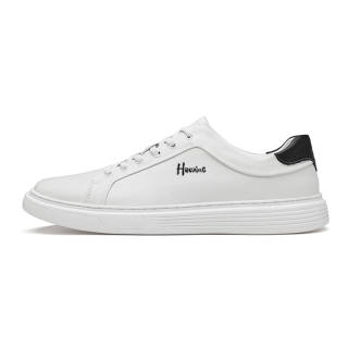 HAOXING Top Grain Cow Leather Low top Skateboard Shoes Men's White