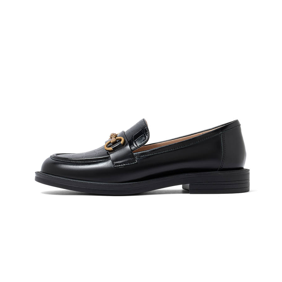 COMELY Loafers Women's Black/Black Crocodile Pattern Oily Leather
