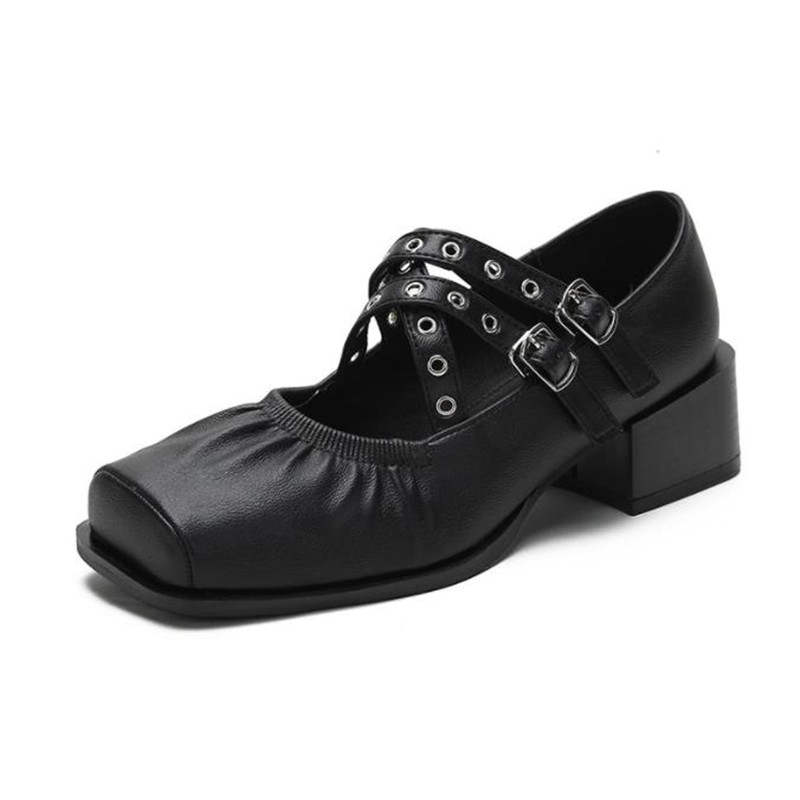 TATAYA Microfiber Leather Chunky Heel Mary Jane Shoes Women's Black