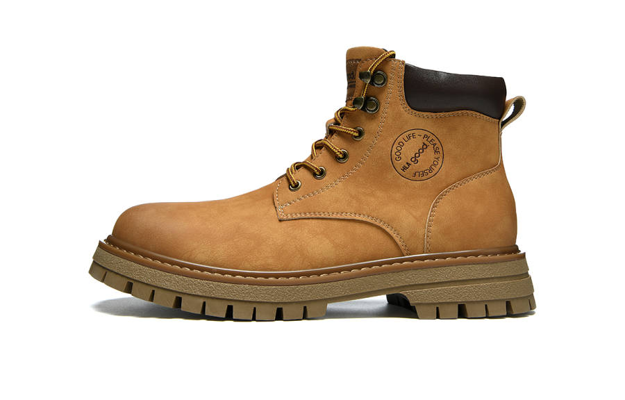 HLA Fleece Lined Thermal Mountaineering Tactical Boots Platform Vintage Yellow Boots, Workwear Combat Boots Unisex