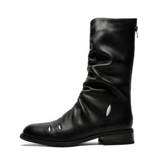 CHILANG PU Knee High Combat Boots Unisex Black