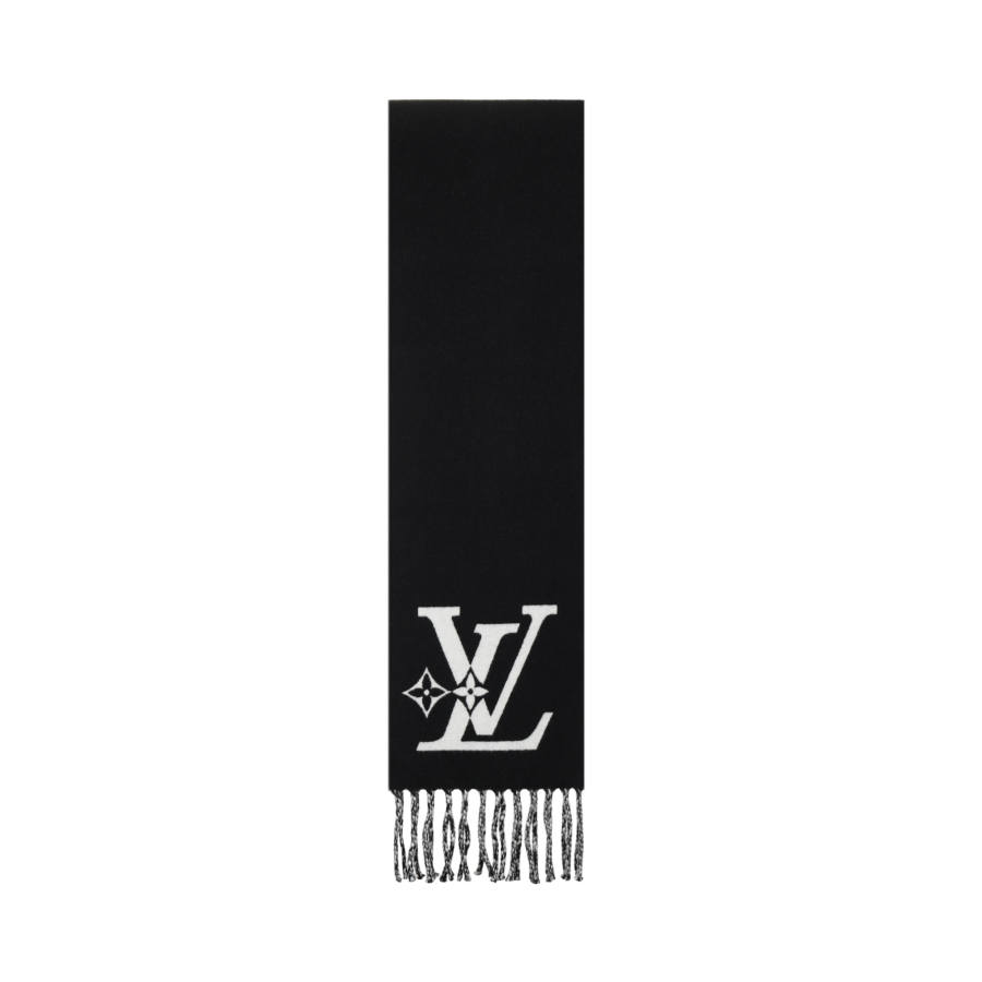 LOUIS VUITTON SMASH Sheep Wool Knit Scarves Unisex Black White