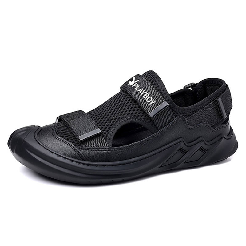 Playboy Fabric Breathable Life Casual Sandals Beach Shoes Men's Black