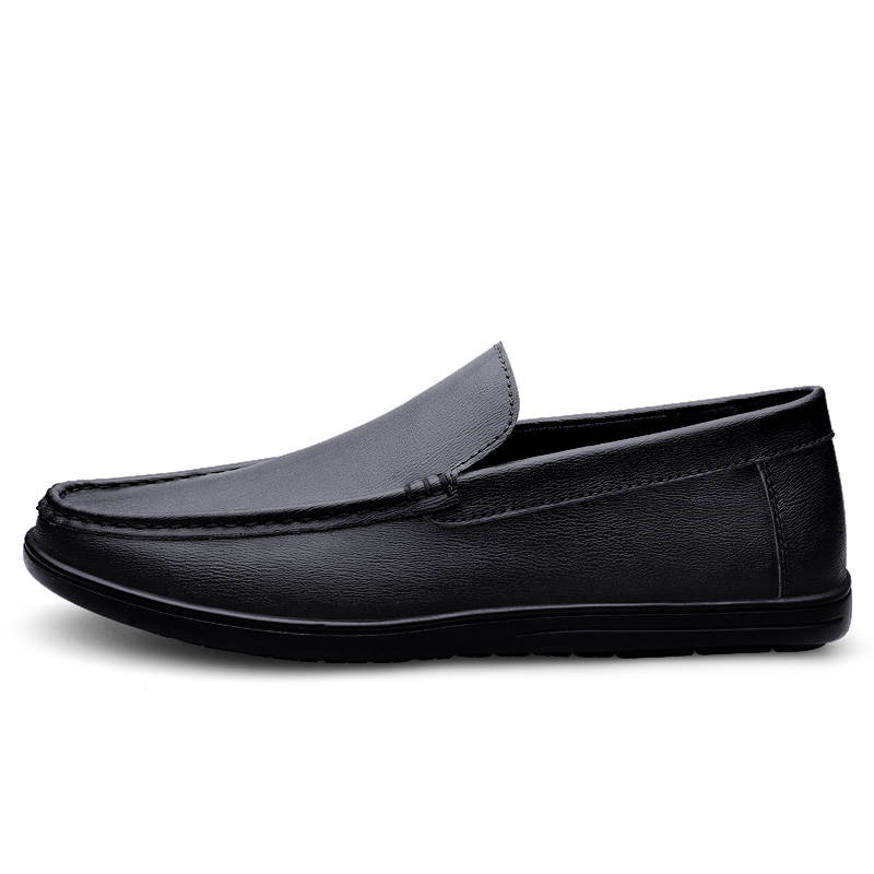YINGLUNQISHI Top Grain Cow Leather Loafers Men's Black