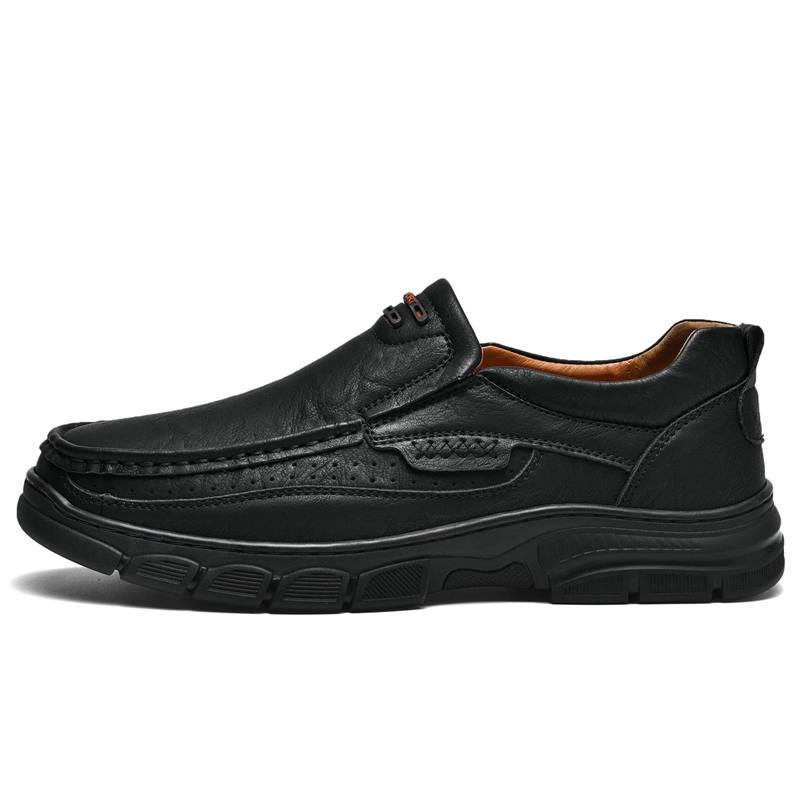 WENNAI Top Grain Cow Leather Casual Shoes Men's Black