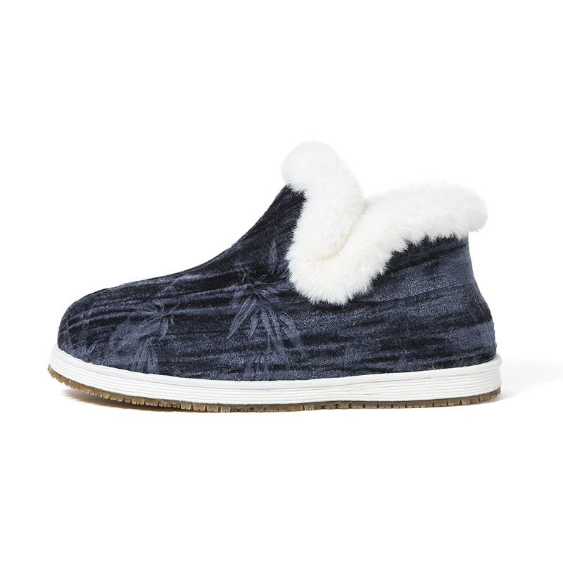 LAOMEIHUA Bamboo Striped Chinese Style Fleece Lined Comfortable Casual Shoes Women's Dark Blue