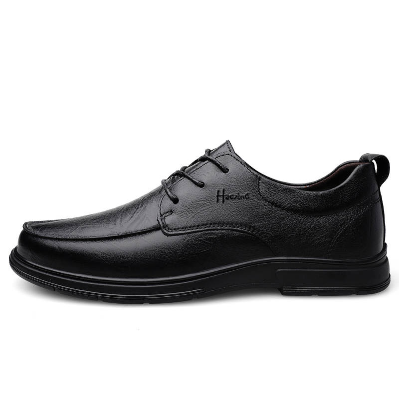 HAOXING Top Grain Cow Leather Casual Shoes Men's Black