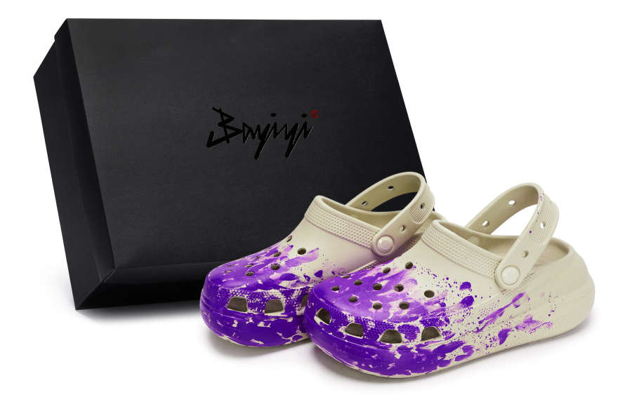 Crocs Crush Clog 811 Manufacturing, Condensed Scene, Special Shoe Box Clogs Unisex Bone White Purple