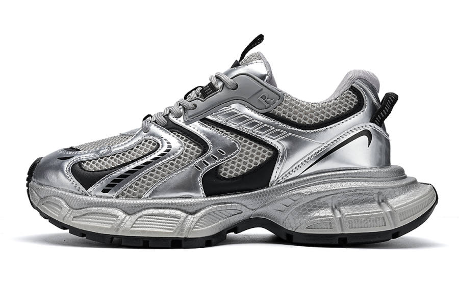 EBLAN Textile, Synthetic Leather Cushioning, Wear Resistant Chunky Sneakers Unisex Silver Black