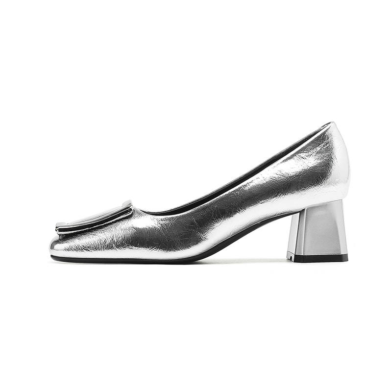 Zubumei Patent Leather Chunky Heel High Heels 5CM Women's