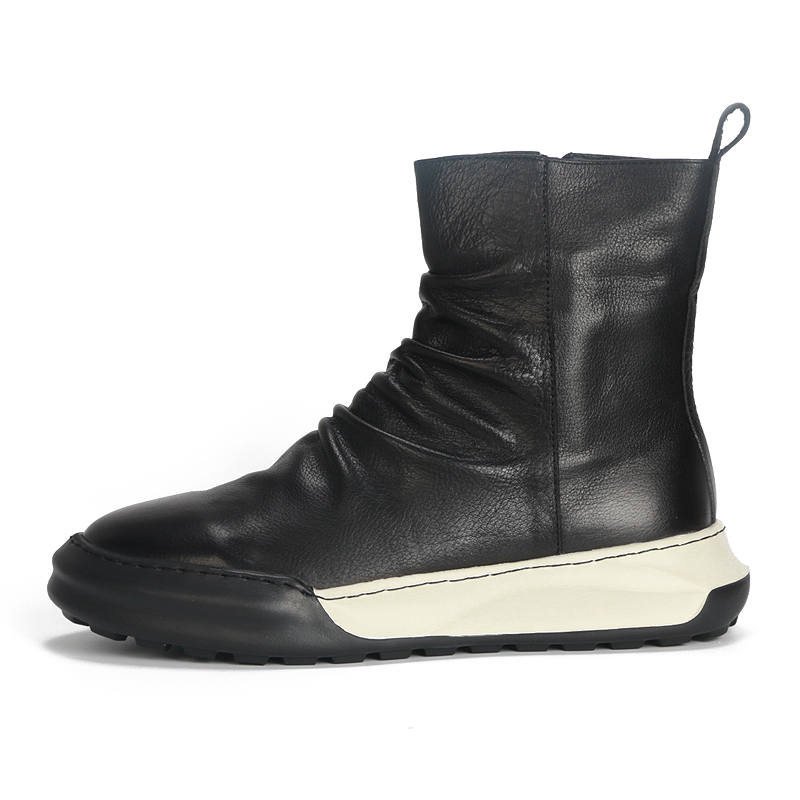 TAIDIAN Top Grain Cow Leather Ankle Boots Men's Black