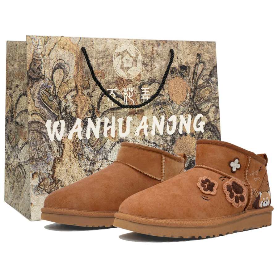 UGG CLASSIC ULTRA MINI Myriad Flowers Entwined, Crisp Noodles Bear Thermal Slip Resistant Ankle Length Snow Boots