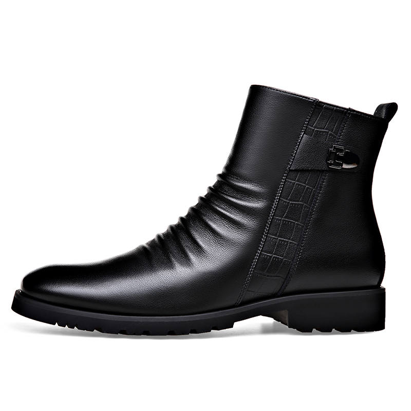 KAQIAODI Cow Split Leather Ankle Boots Men's Black