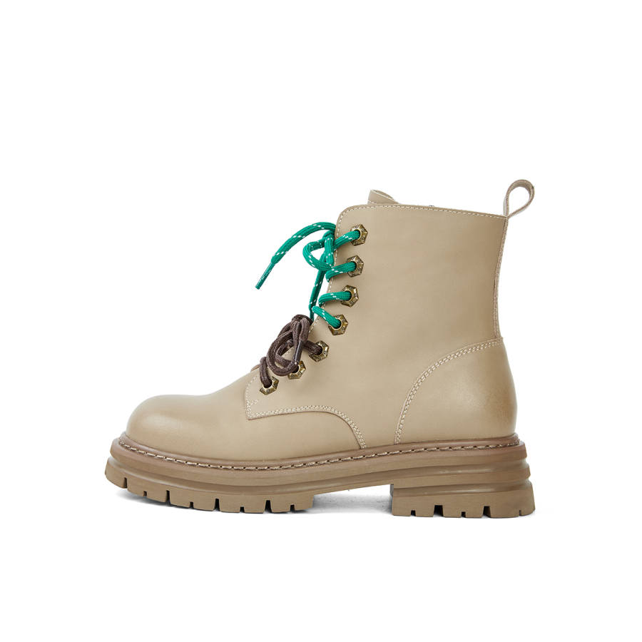PT'SON PT'SON Cow Split Leather Short Combat Boots Women's