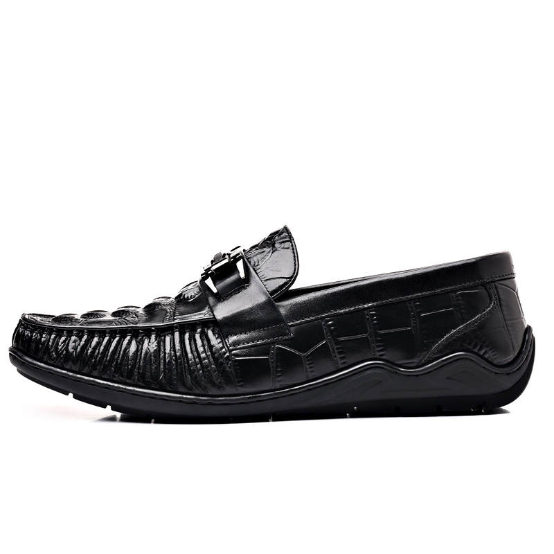 XIAOTOULANG Top Grain Cow Leather Gommino Loafers Men's Black