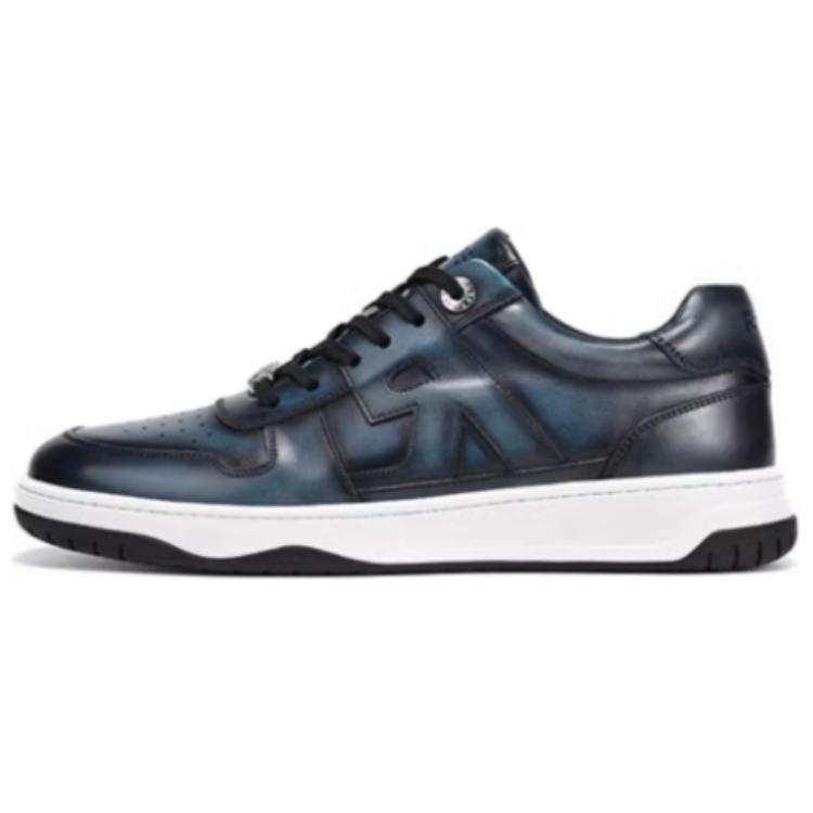 RARE Cow Leather Low top Skateboard Shoes Men's Black Blue