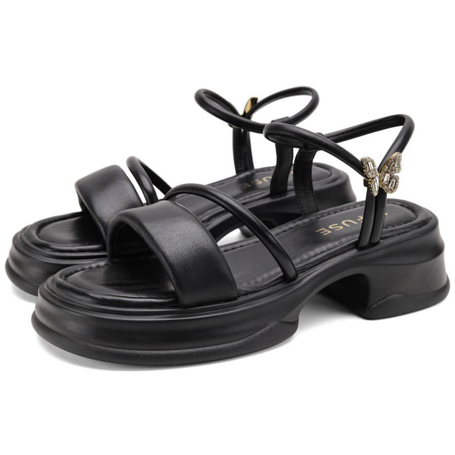D:FUSE SCANDINAVIA D FUSE SCANDINAVIA Sheepskin One Strap Sandals Women's Black