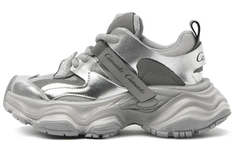 CAMEIDO Breathable Low top Chunky Sneakers Women's Silver