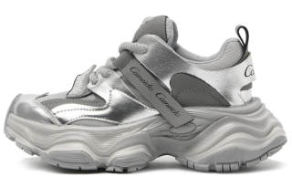 CAMEIDO Breathable Low top Chunky Sneakers Women's Silver