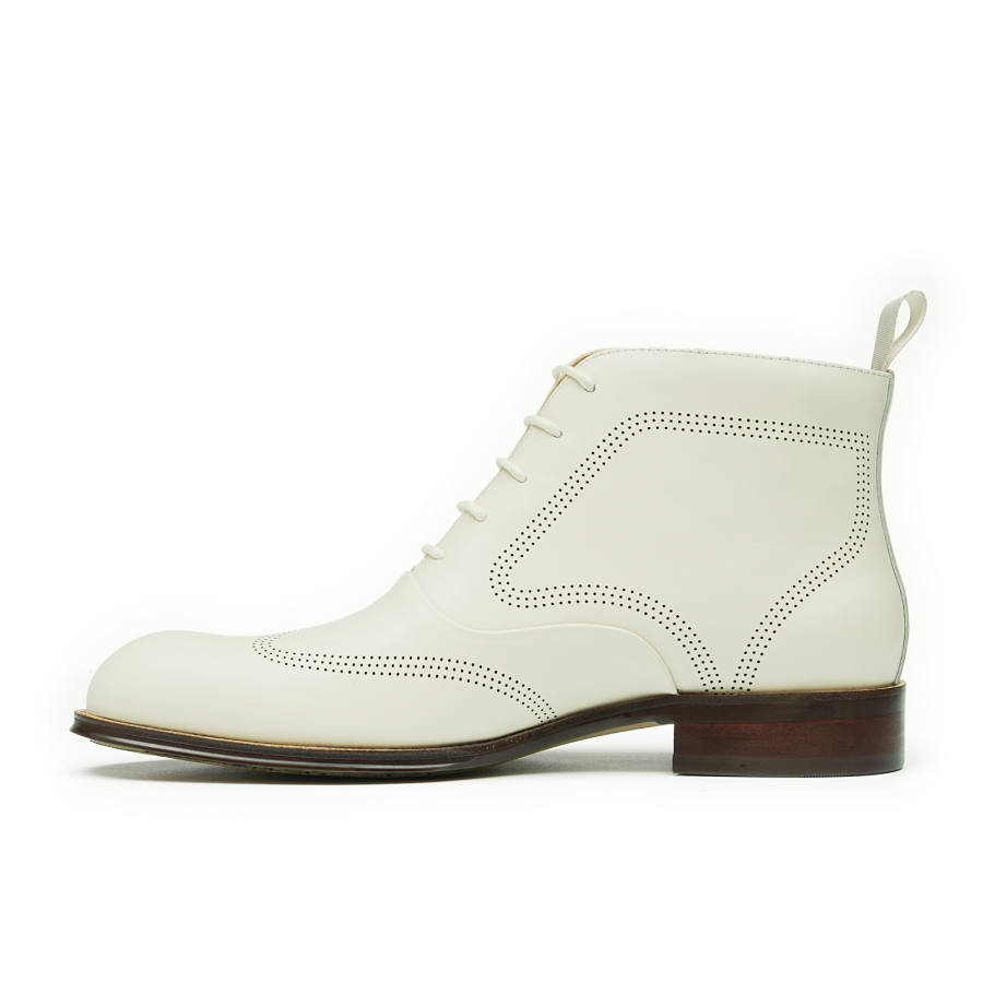 ASTON M.JAZZ Cow Leather Ankle Boots Men's White