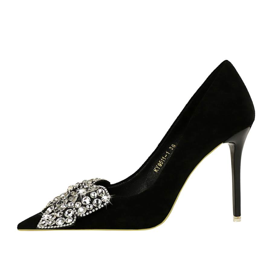 QITUMAUL Suede Slim Heel High Heels 10.5cm Women's Black