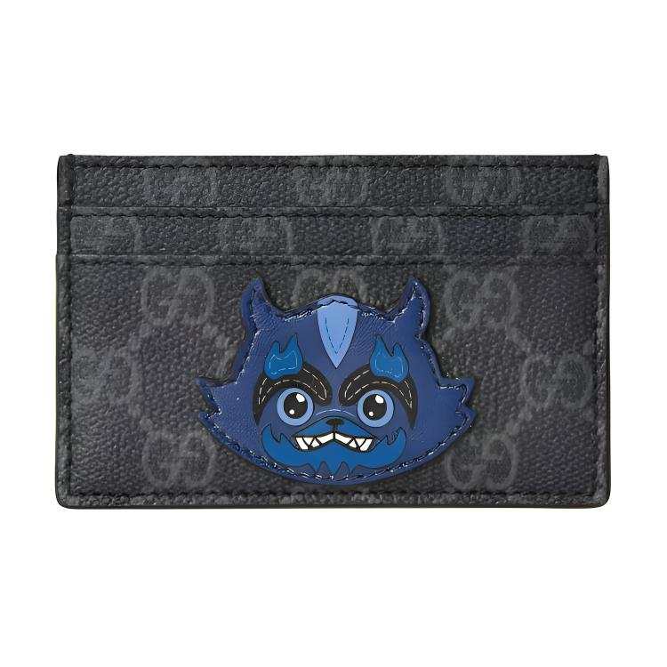GUCCI Coated Fabric Card Holder Men's Black & Gray & Blue