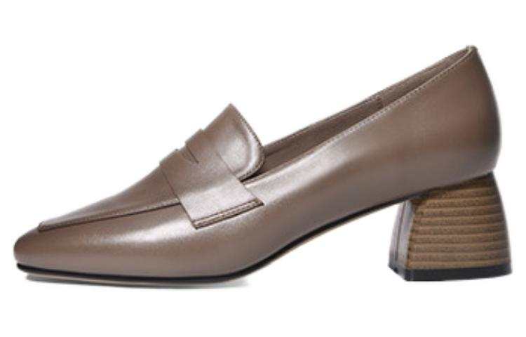 CAMEIDO Cow Leather Chunky Heel High Heels 5CM Women's Camel