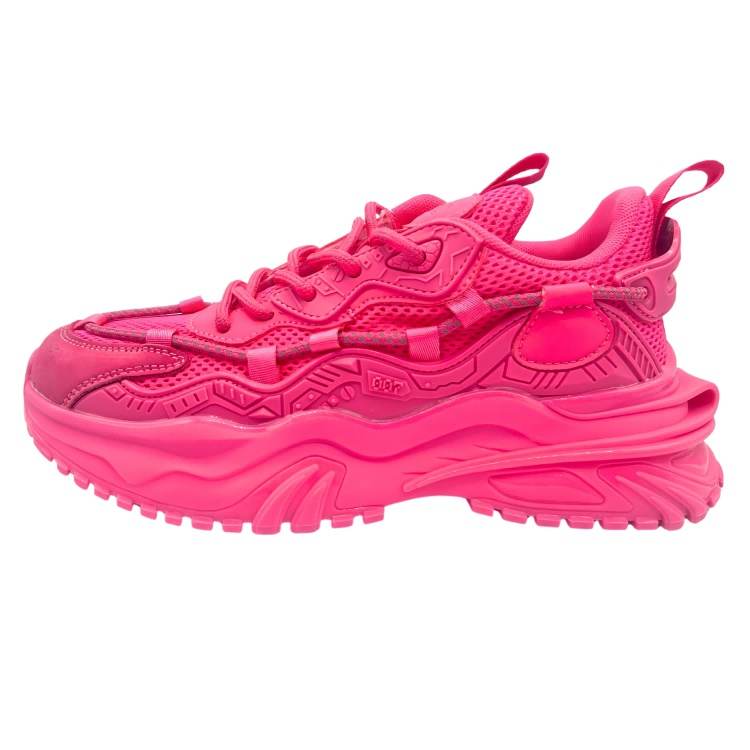 QIANJIN Cushioning Slip Resistant Coverage Height Increasing Low top Chunky Sneakers Unisex Rose Red