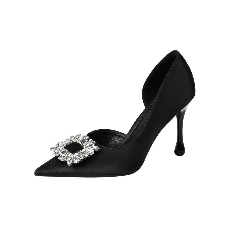 JIUXINGDAO Microfiber Leather Slim Heel High Heels Women's Black