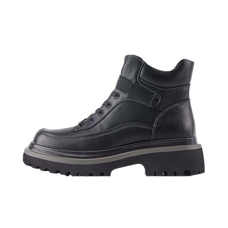 VICKI BROWN Top Grain Cow Leather Short Combat Boots Men's Black