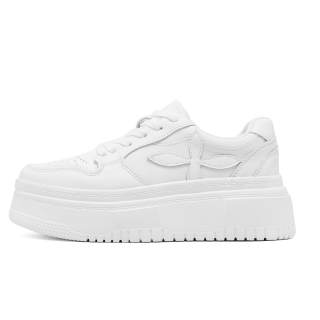 Kosrood Microfiber Leather Lightweight Breathable Height Increasing Low top Skateboard Shoes Women's White
