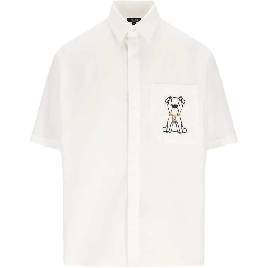 Fendi dog embroidery pocket shirt