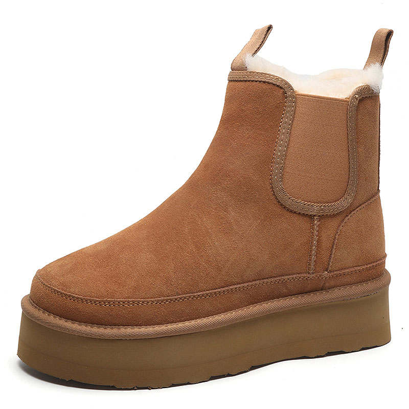KAQIAODI Cow Suede Fleece Lined, Platform Versatile Snow Boots Unisex