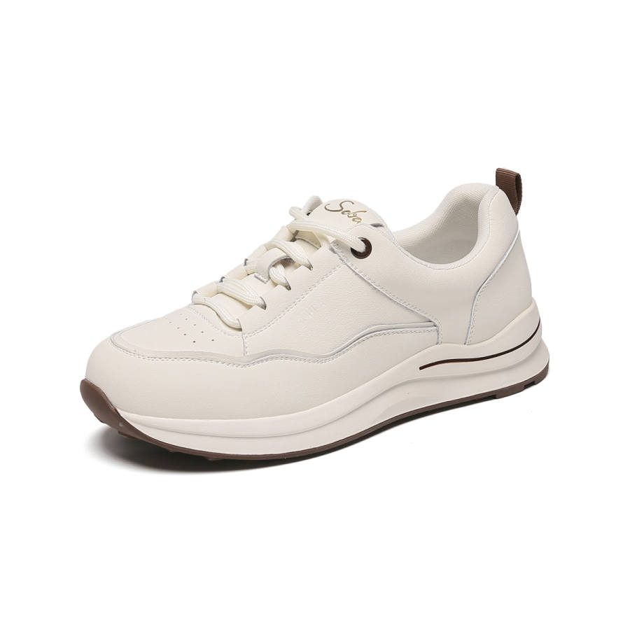 SHOUBA Leather Low top Casual Shoes Women's Beige Coffee