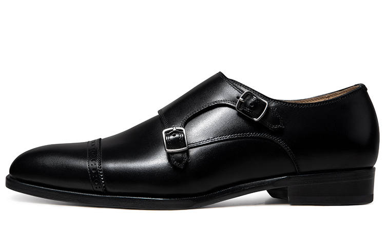 THOM WILLS Business Commuting Versatile Calfskin Monk Shoes Old Money Style Dress Shoes Men's Black