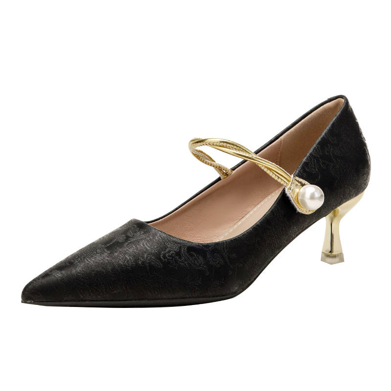JIUXINGDAO Satin Slim Heel Mary Jane Shoes Women's