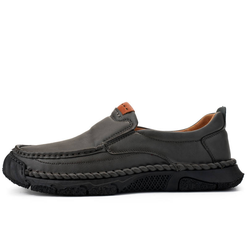 WENNAI Top Grain Cow Leather Casual Shoes Men's Gray
