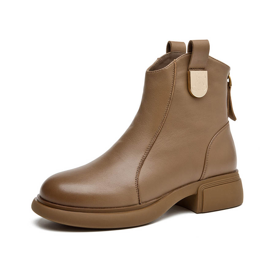 AOKANG Sheepskin Ankle Boots Women's Earth Yellow
