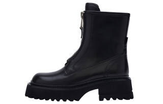 CINDY C ERIC Top Grain Cow Leather Short Combat Boots 7.5cm Women's Black