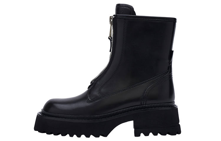 CINDY C ERIC Top Grain Cow Leather Short Combat Boots 7.5cm Women's Black