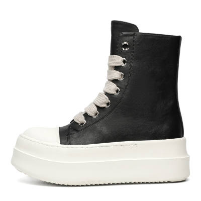 ZHENRAN Cow Leather High top Skateboard Shoes Men's Black