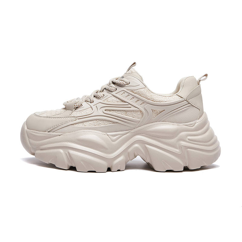 MALEMONKEY Fabric Low top Chunky Sneakers 6.5cm Women's Beige Apricot