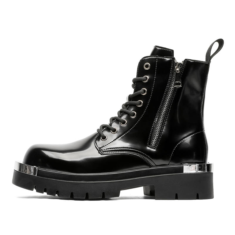 CHILANG CHILANG Microfiber Leather Combat Boots Men's Black
