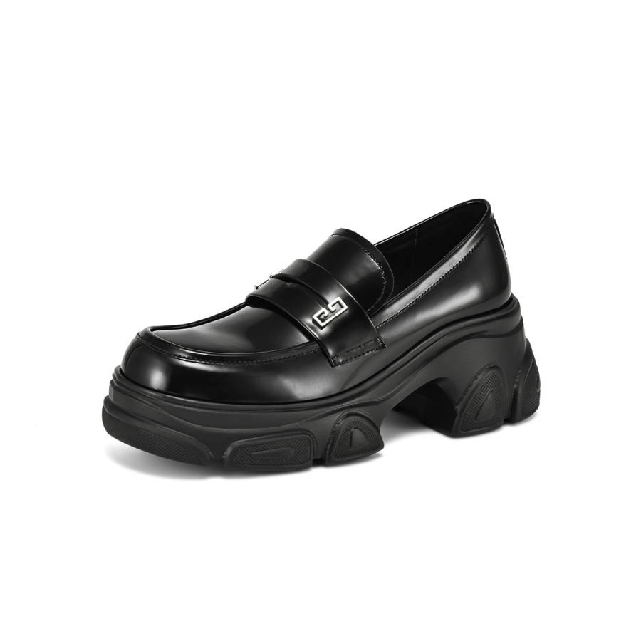 BOERDIQI Cow Leather Chunky Heel High Heels Women's Black