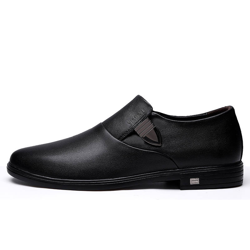 YIMINU Casual Leather Shoes Men's Low Top Black