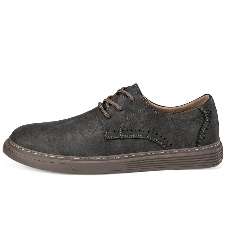 YINGLUNQISHI Top Grain Cow Leather Casual Shoes Men's Gray