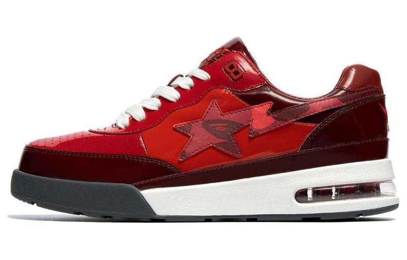 A BATHING APE ROAD STA Patent Leather Low top Stylish Skateboarding Shoes Men's Red Brown